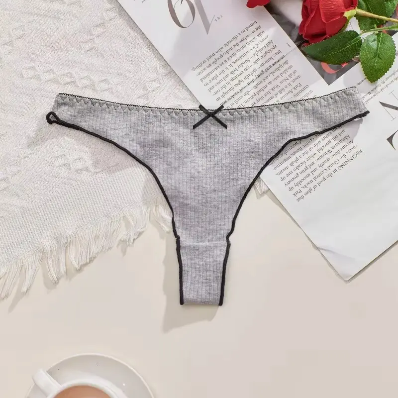 5Pcs Women's Thong Low-rise Panties Solid Color Cotton Lingerie Sexy Thongs Fashion Casual Underwear Comfort Fit Women's Tangas