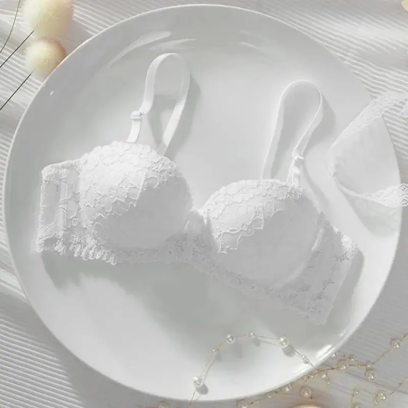 Thickened Underwear Women's Small Breasts Gather Together with Steel Rings Shaped Upper Support A Cup Flat Bra Double Bralette