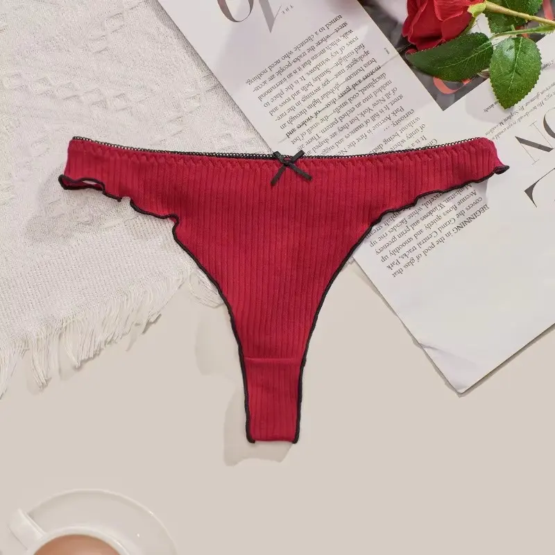 5Pcs Women's Thong Low-rise Panties Solid Color Cotton Lingerie Sexy Thongs Fashion Casual Underwear Comfort Fit Women's Tangas