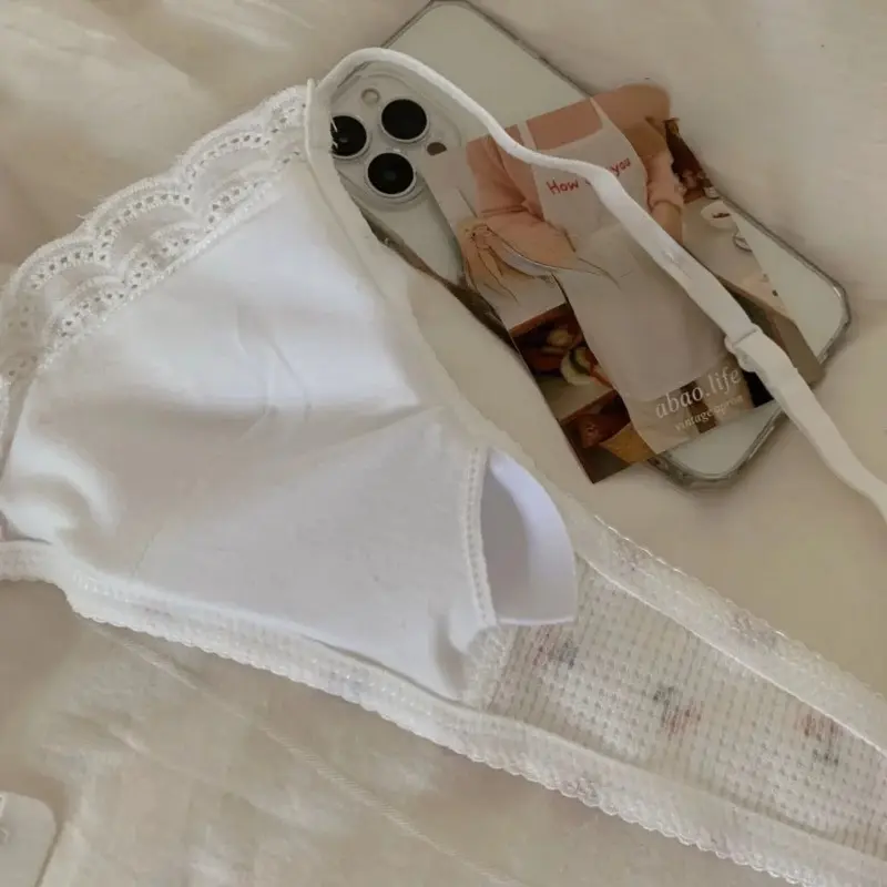 Korean Simple Lace Cherry Print Seamless Girl's Bra Cute Gathered Thin Breathable Bra Wire Free Elastic Comfortable Bra Lingerie