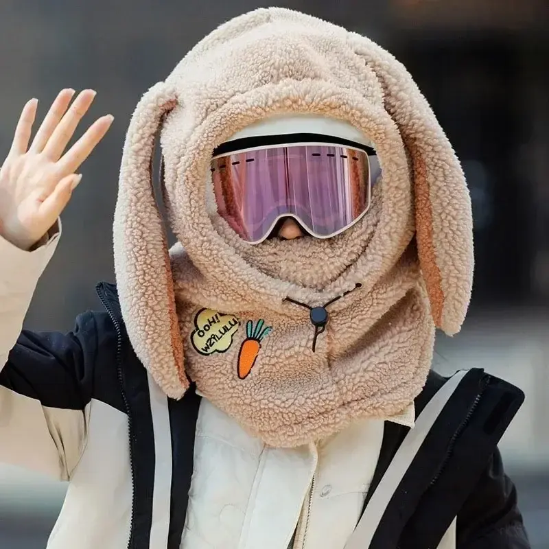 Winter Warm Ski Helmet Cover Comfortable Soft Fleece Skiing Head Warmer Cartoon Cute Rabbit Ear Decorative Helmet Cover Hat