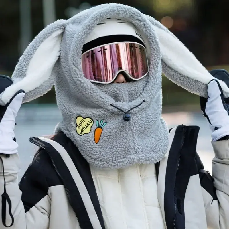 Winter Warm Ski Helmet Cover Comfortable Soft Fleece Skiing Head Warmer Cartoon Cute Rabbit Ear Decorative Helmet Cover Hat