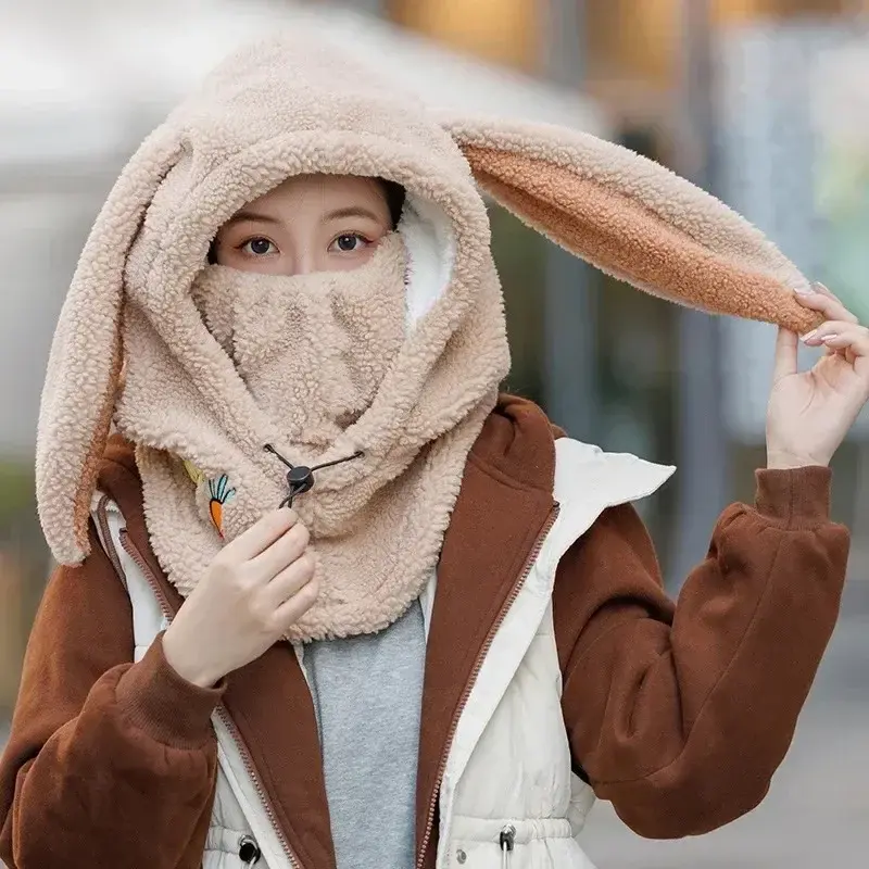 Winter Warm Ski Helmet Cover Comfortable Soft Fleece Skiing Head Warmer Cartoon Cute Rabbit Ear Decorative Helmet Cover Hat
