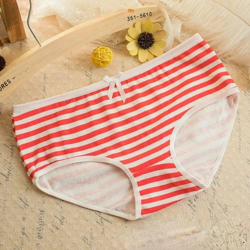 Kawaii Lolita Girls Japanese Anime Style Cosplay Women Panties Briefs With Bow Underwears Underpants Blue Pink White Stripe Gift