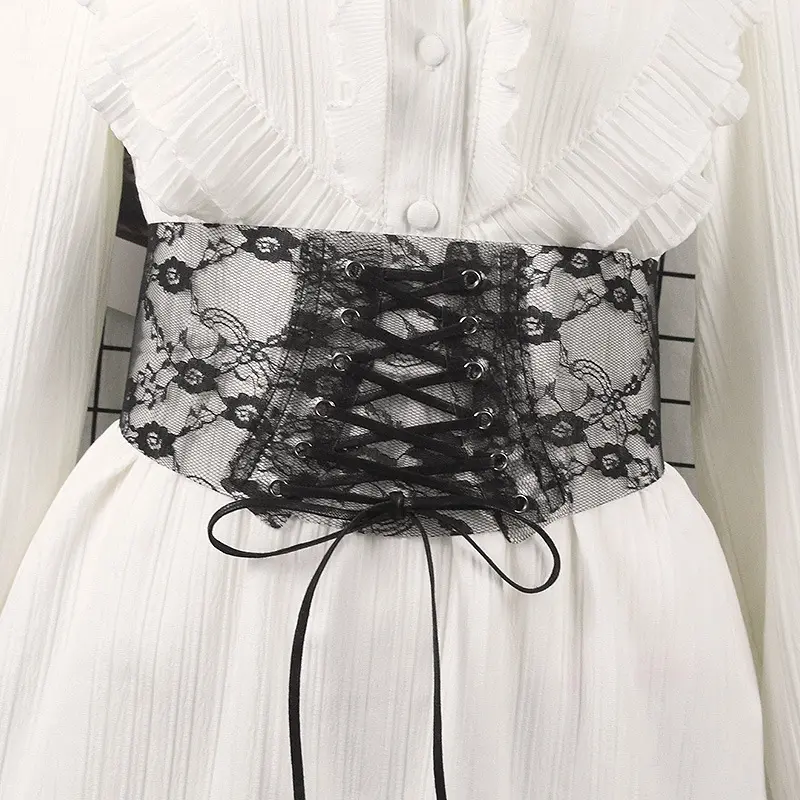 Fashion Lace Corset Wide Belts Faux Leather Slimming Body Shaping Girdle Belt for Women Elastic Tight High Waist for Daily Wear