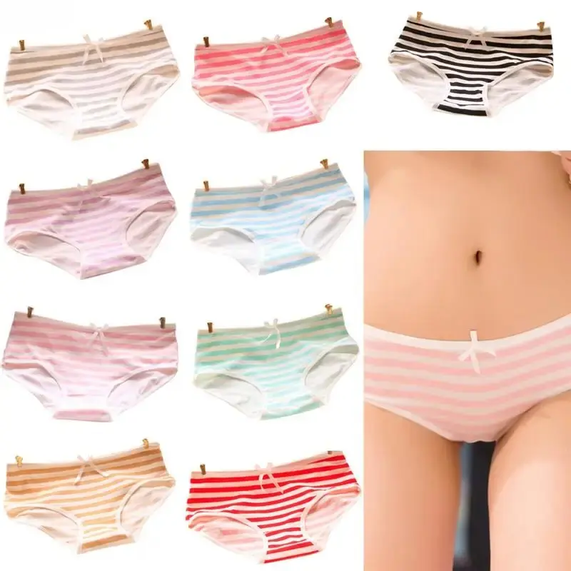Women Cute Sexy Underwear Panties Stripes Navy Bowknot Tanga Lovely Women Panties Cotton Briefs
