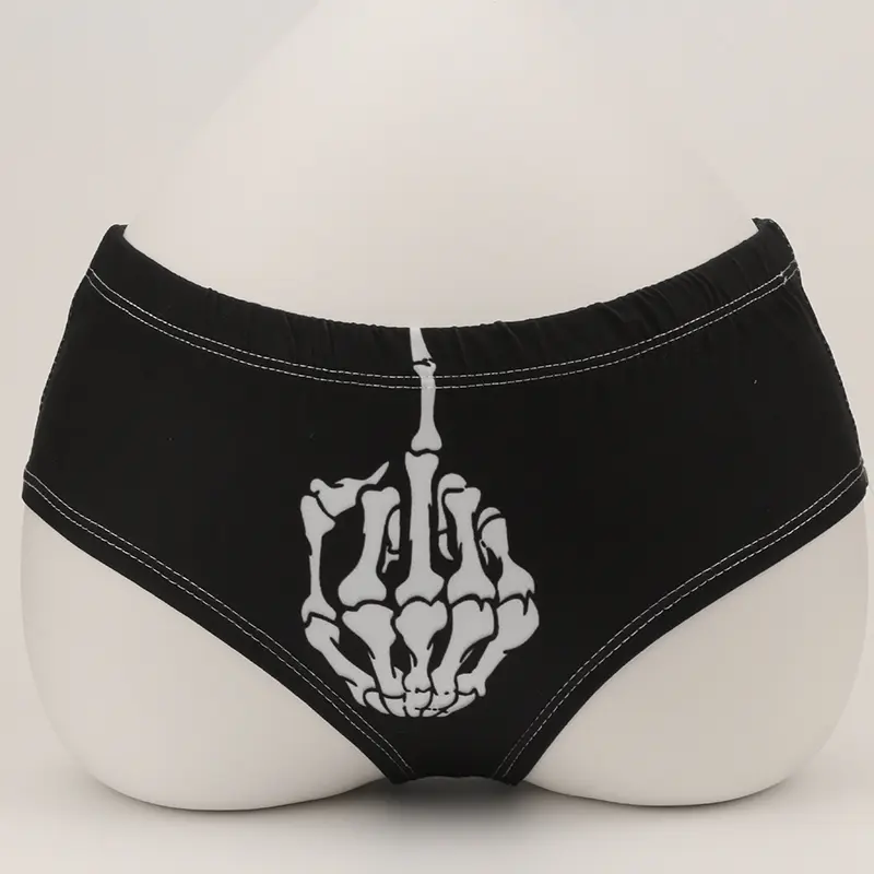 Halloween Skull Cartoon Black Print Women Underwear Panties Finger Bones Sexy Hip-Lifting Thong Student Briefs Erotic Lingerie