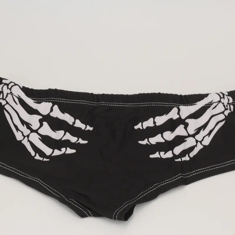 Halloween Skull Cartoon Black Print Women Underwear Panties Finger Bones Sexy Hip-Lifting Thong Student Briefs Erotic Lingerie