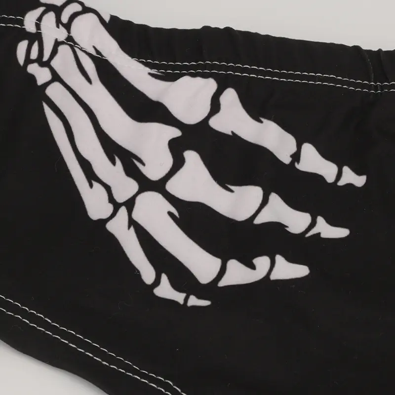 Halloween Skull Cartoon Black Print Women Underwear Panties Finger Bones Sexy Hip-Lifting Thong Student Briefs Erotic Lingerie