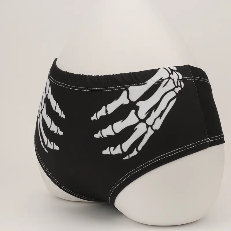 Halloween Skull Cartoon Black Print Women Underwear Panties Finger Bones Sexy Hip-Lifting Thong Student Briefs Erotic Lingerie