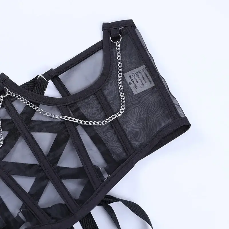Punk Metal Chain Black Corset Mall Goth High Waist Corsets Harajuku Vintage Mesh See Through Waist Shaper Corsets 2025