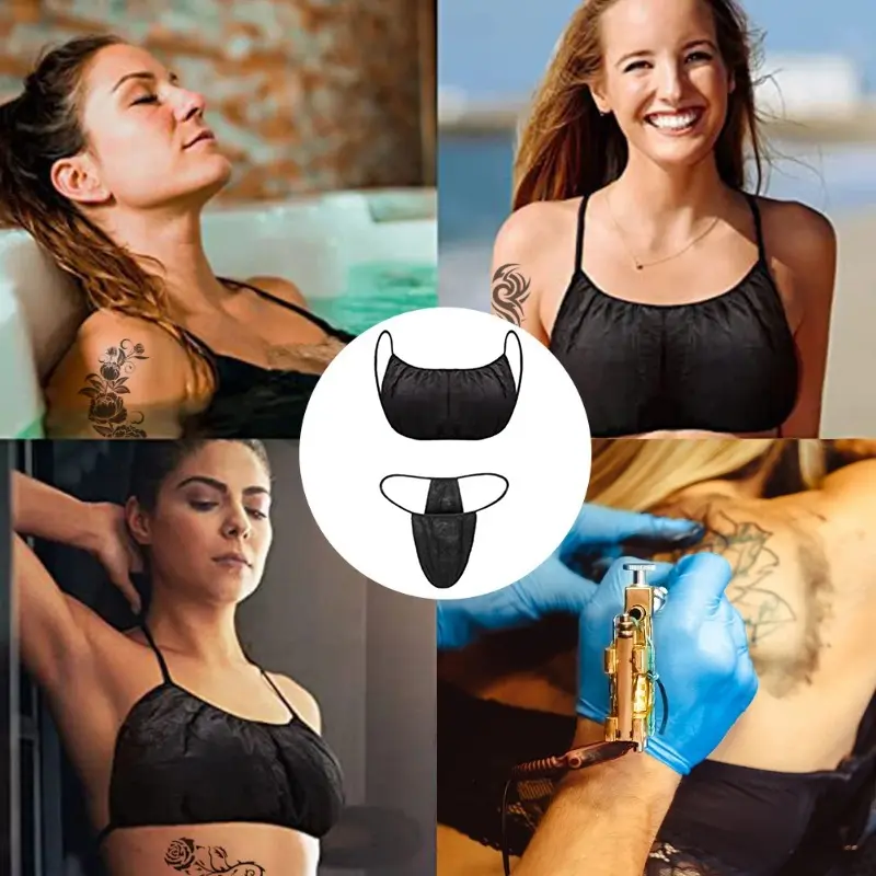 25 Sets Beauty Bras and T Panties Set Waist Stretch 120cm Disposable Bikini Thong Panties for Tanning Hygienic SPA Sauna Briefs