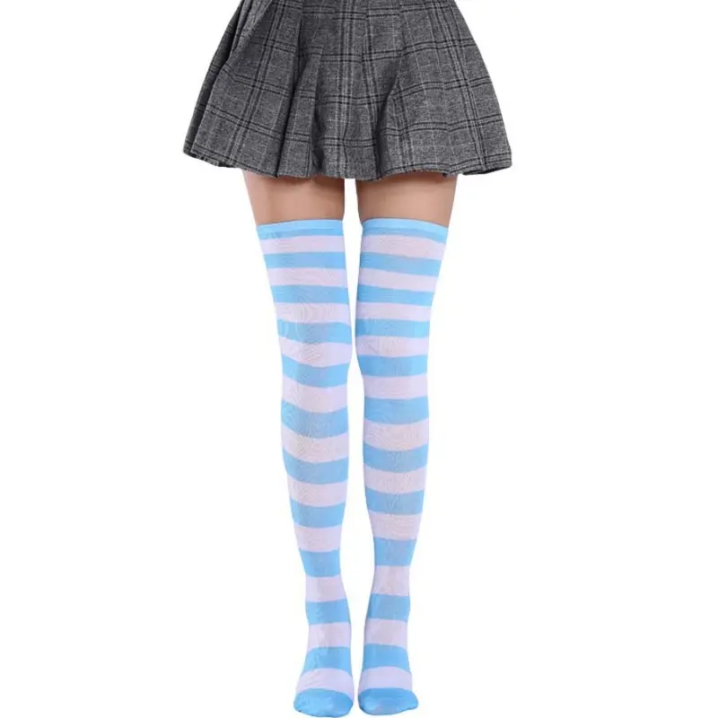 Hot New Cute Sock Stockings Women's Japanese-style Blue White Stripe Knee Legs Sock COSPLAY Anime WOMEN'S Sock