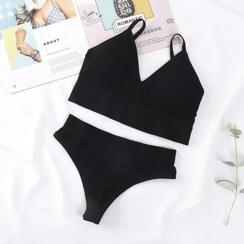 Women Underwear Set Wireless Lingerie Panties Bra Sexy G-String Seamless Tank Crop Top Brassiere New