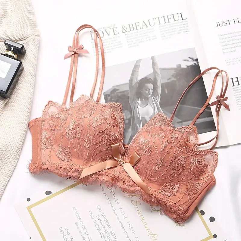 Lace Floral Embroidery Sexy Bra Comfortable Adjustable Women Underwear 3/4 Cup Wireless Girl Brassiere Bralette