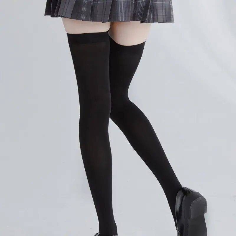 Solid Color Lolita Long Stockings JK Women Girls Cute Black White Tights Over Knee Thigh High Socks Cosplay Sexy Nylon Stockings