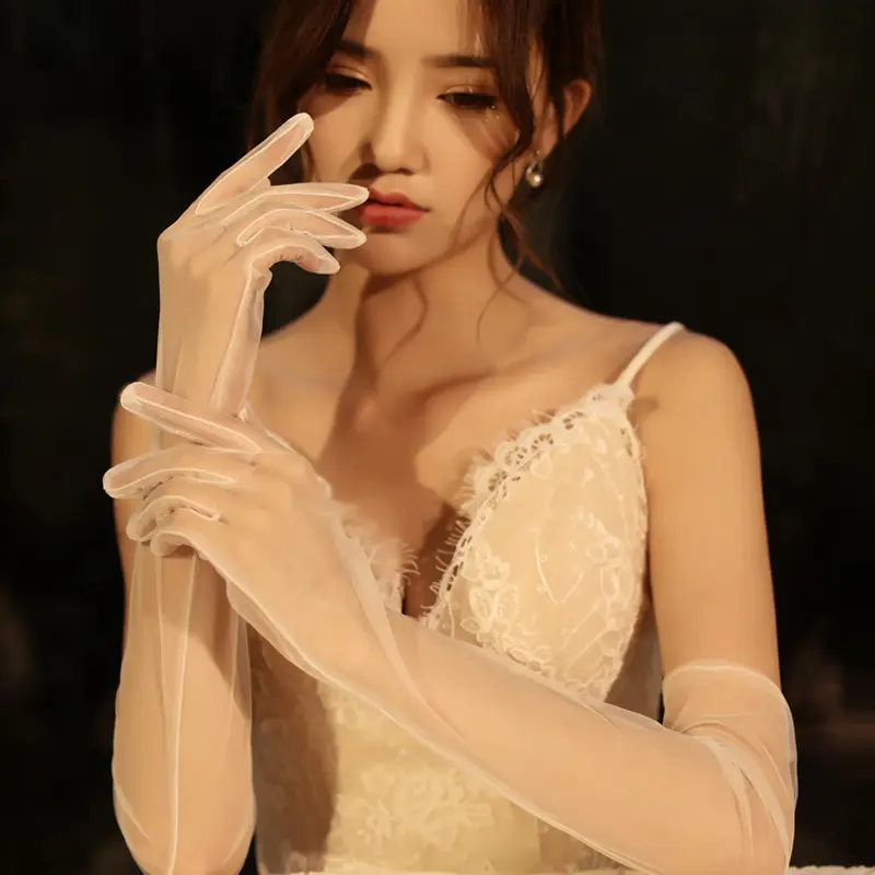 Women Sexy Lace Gloves White Mesh Tulle Gloves Lady Summer Sunscreen Mittens for Lady Driving Gloves Thin Elbow Long Gloves