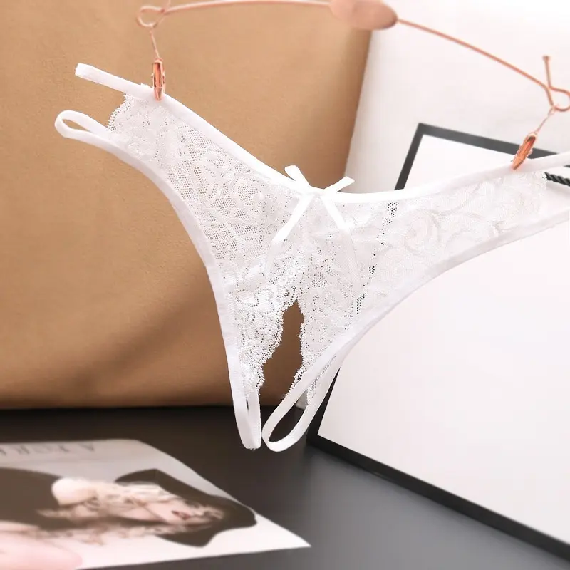 Sexy Lingerie Women's Panties Crotch Opening Transparent G-strings Thongs Solid Bowknot Underwear for Ladies Women Lace Pantys