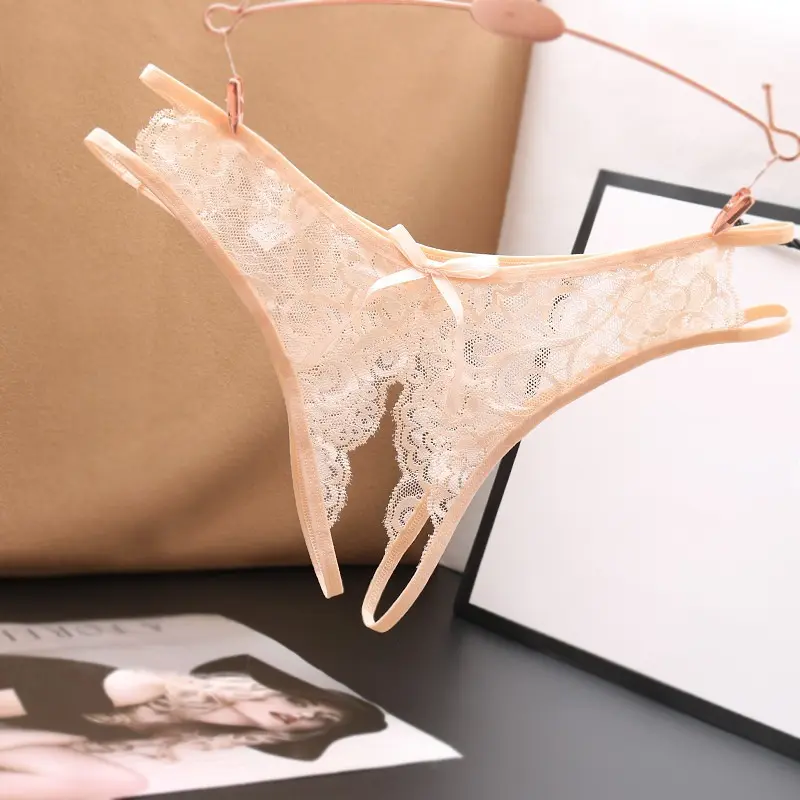 Sexy Lingerie Women's Panties Crotch Opening Transparent G-strings Thongs Solid Bowknot Underwear for Ladies Women Lace Pantys