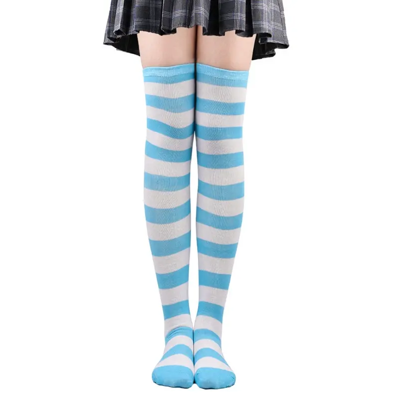 Black Pink Blue Lolita Striped Stockings For Women Lovely School Girls Knee High Long Stockings Cosplay Anime Student Socks