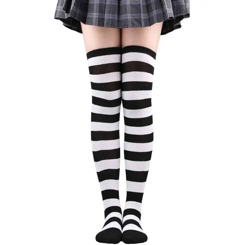 Black Pink Blue Lolita Striped Stockings For Women Lovely School Girls Knee High Long Stockings Cosplay Anime Student Socks