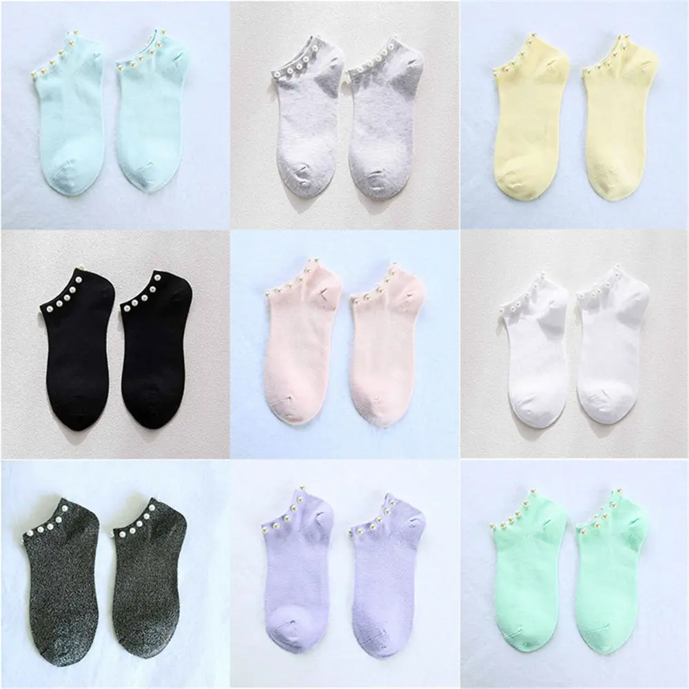 9 Colors Women Socks Cotton Lovely Candy Color Imitation Pearl Women's Socks.Casual Ladies Girl's Short female Socks Sox Hosiery