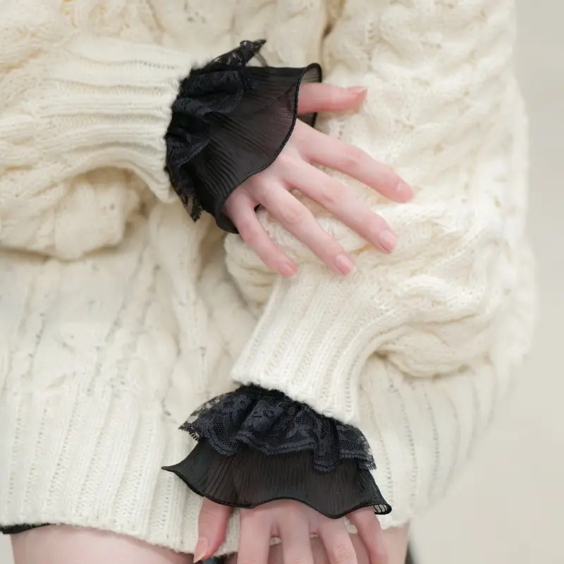 1Pair Detachable Fake Sleeves Spring Autumn Wild Sweater Decorative Sleeves Lace Ruffles Elbow Sleeve Cuff universal Fake Cuff