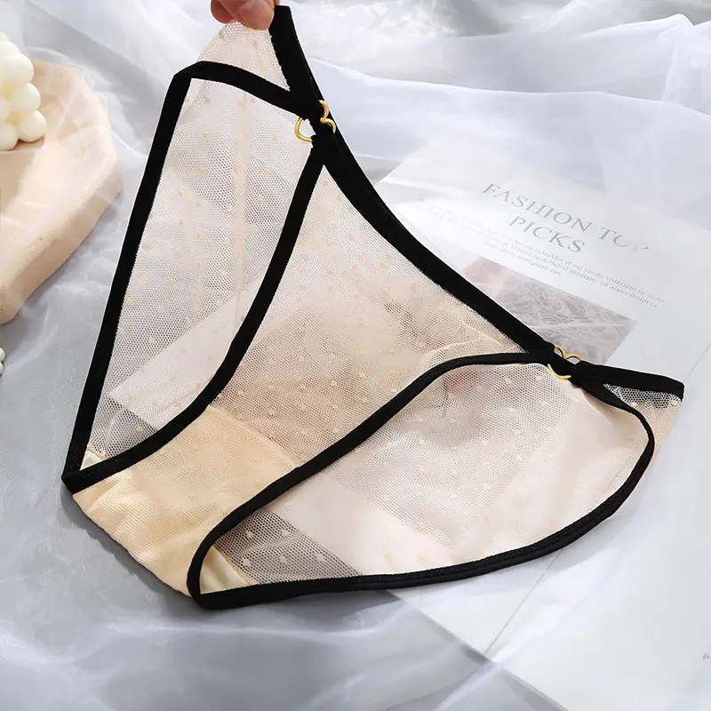 Fashion Dot Print Mesh Panties Sexy Breathable Transparent Cotton Crotch Panties For Women Female Underwear Perspective Briefs