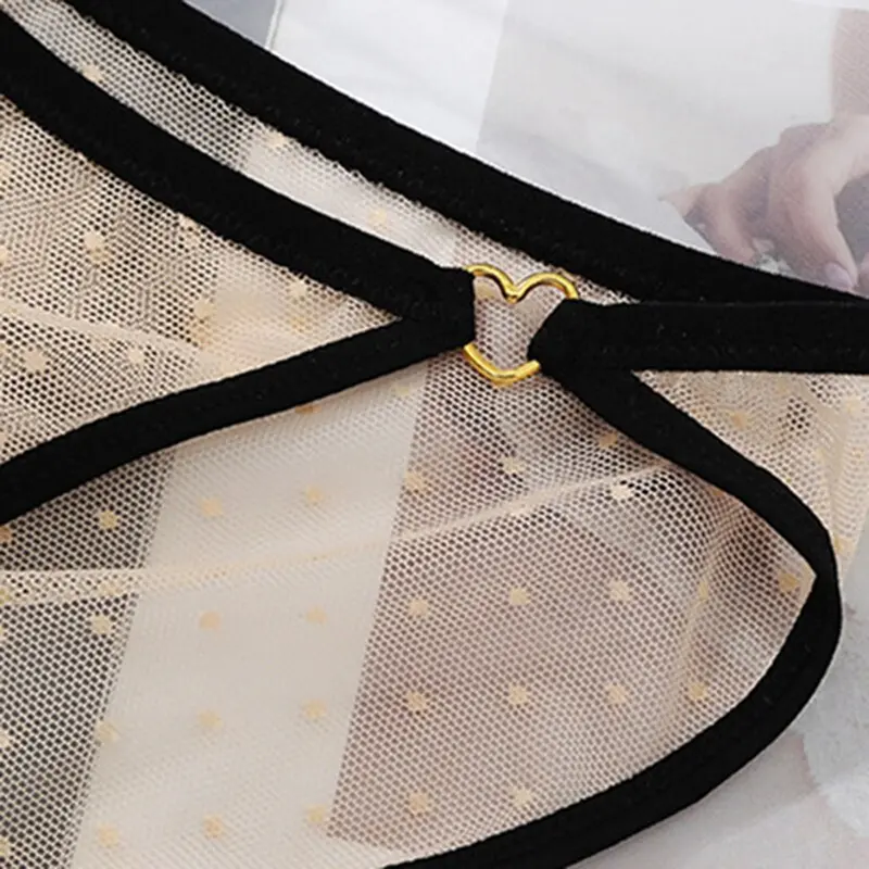 Fashion Dot Print Mesh Panties Sexy Breathable Transparent Cotton Crotch Panties For Women Female Underwear Perspective Briefs