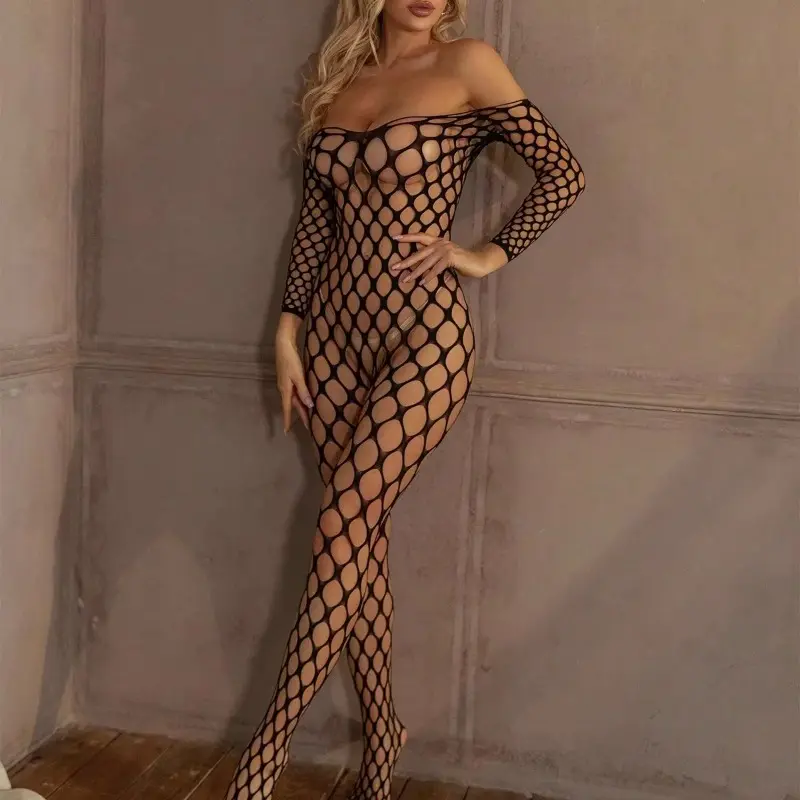 Sexy Crotchless Lingerie For Women Fishnet Teddy Bra Set Erotic Costumes Stretch Mesh Hollow Bodystockings Female Underwear Sets