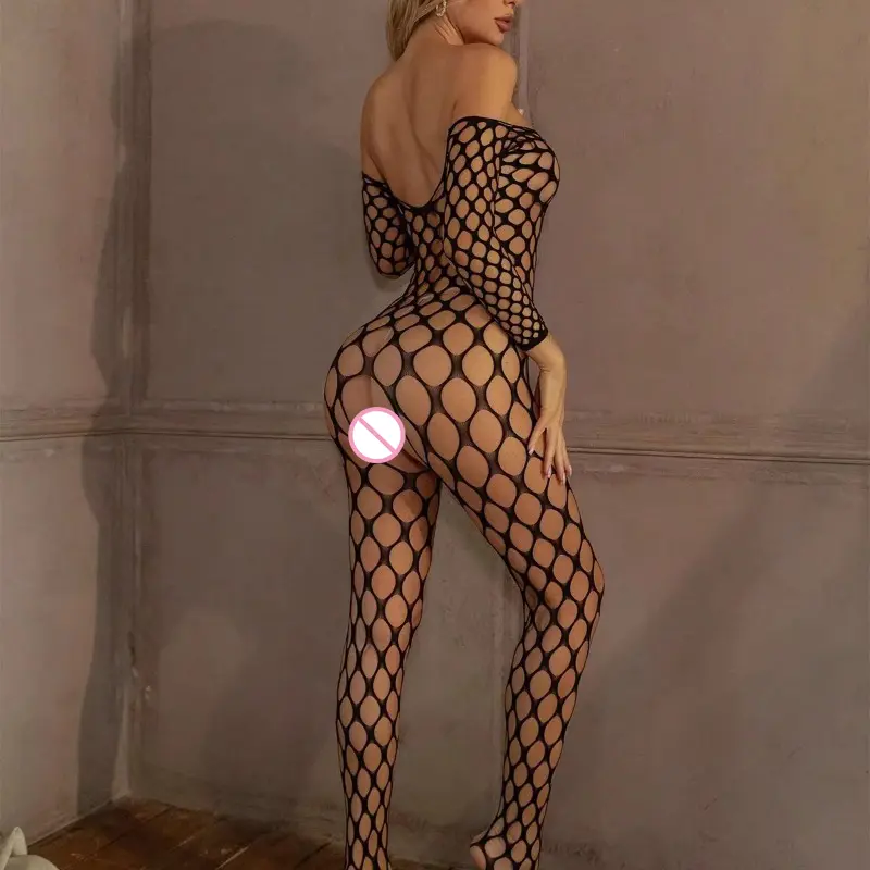 Sexy Crotchless Lingerie For Women Fishnet Teddy Bra Set Erotic Costumes Stretch Mesh Hollow Bodystockings Female Underwear Sets