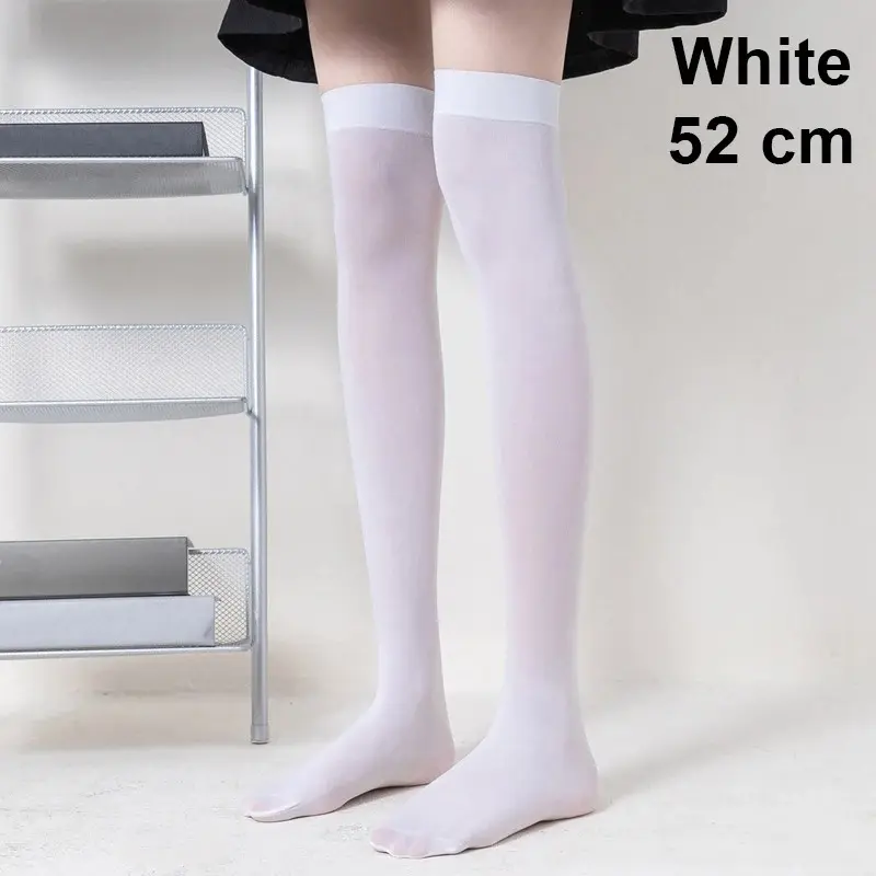 Solid Color Lolita Long Stockings JK Women Girls Cute Black White Tights Over Knee Thigh High Socks Cosplay Sexy Nylon Stockings