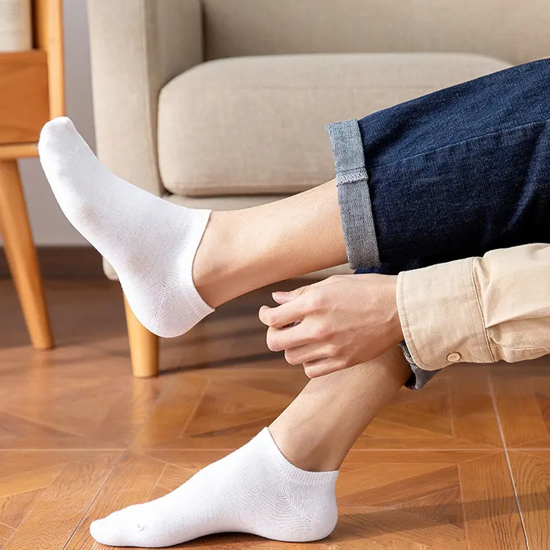 10pcs=5 Pairs Men Socks Breathable Sports Socks Solid Color Boat Socks Comfortable Cotton Ankle Socks White Black Socks Men