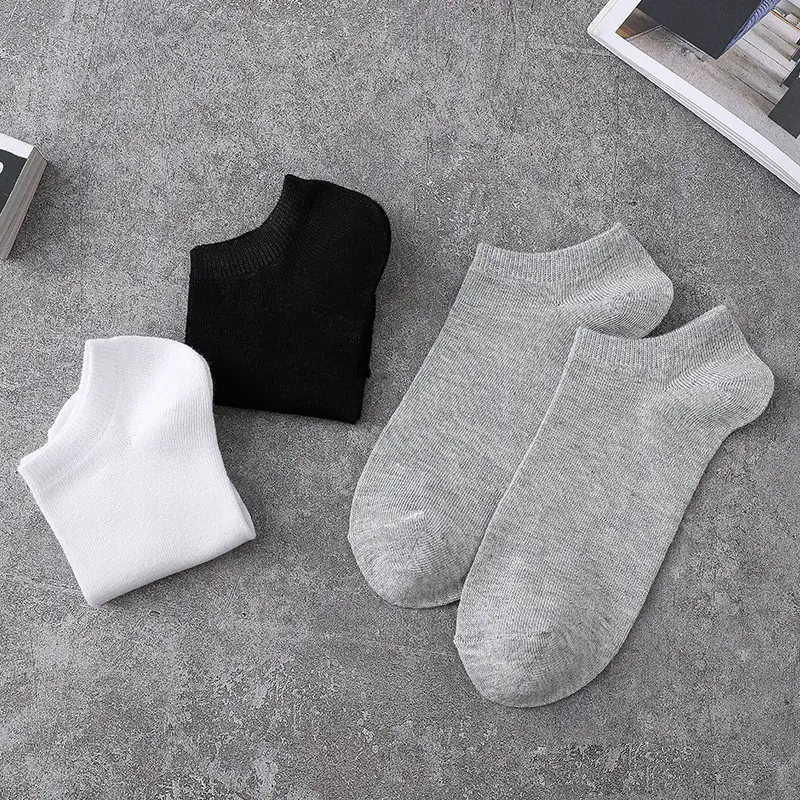 10pcs=5 Pairs Men Socks Breathable Sports Socks Solid Color Boat Socks Comfortable Cotton Ankle Socks White Black Socks Men