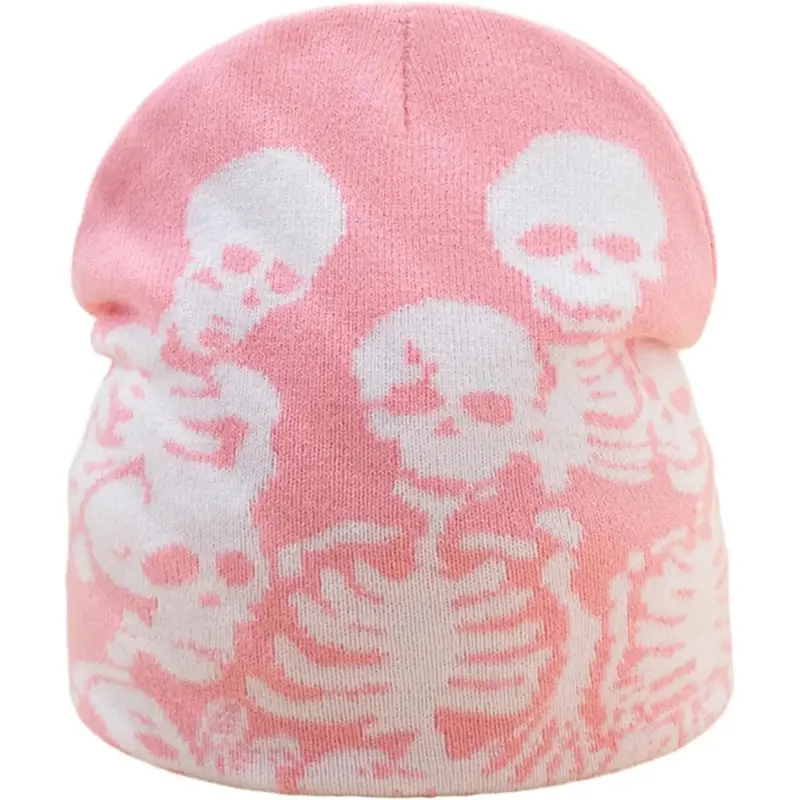 Y2k 2000s Grunge Skeleton Skull Crew Beanie Vintage Skull Knit Hat Black Y2k Knit Skull Black White