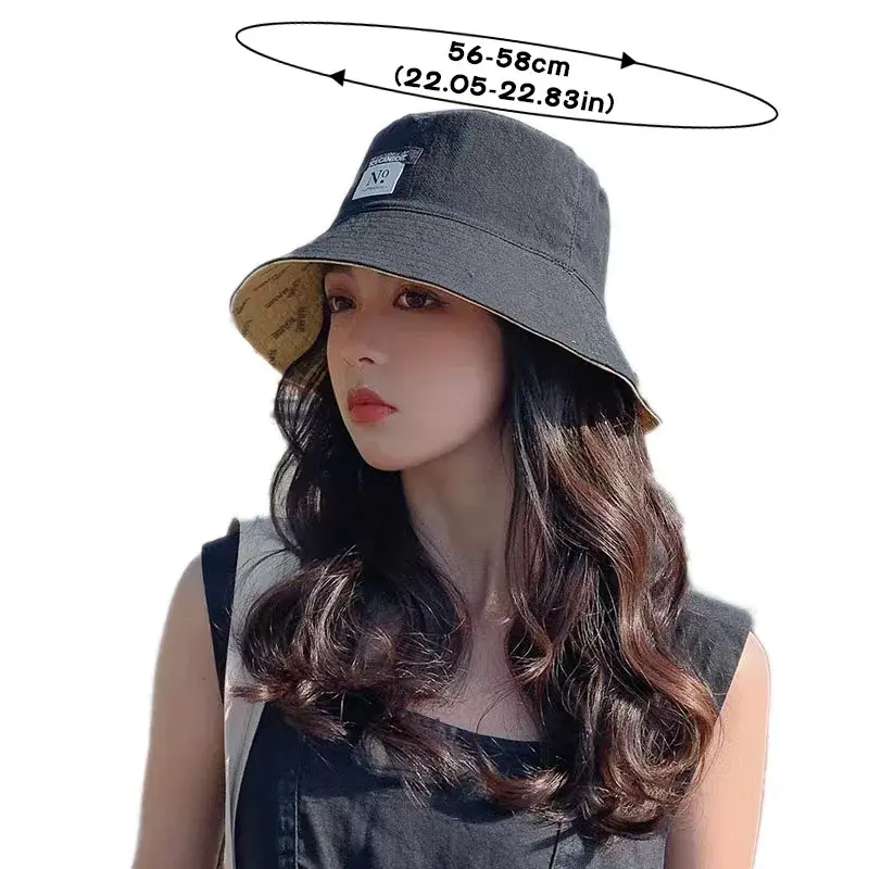 Double-sided Wear Women Bucket Hat Korean Fashion Letter Print Fisherman Hats For Girl Summer Outdoor Beach Basin Cap