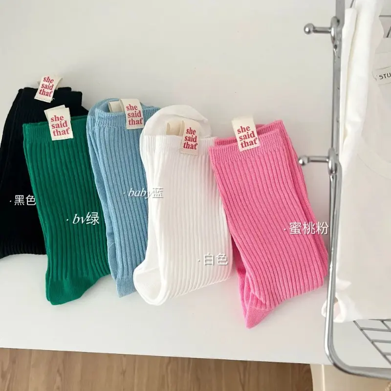 Japanese Retro Cloth Label She Said That Women's Socks Spring Summer Cotton Pile Socks Fashion Korean Style Girls Socks