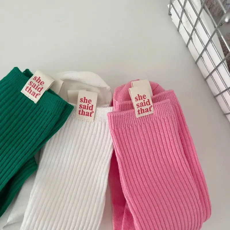 Japanese Retro Cloth Label She Said That Women's Socks Spring Summer Cotton Pile Socks Fashion Korean Style Girls Socks