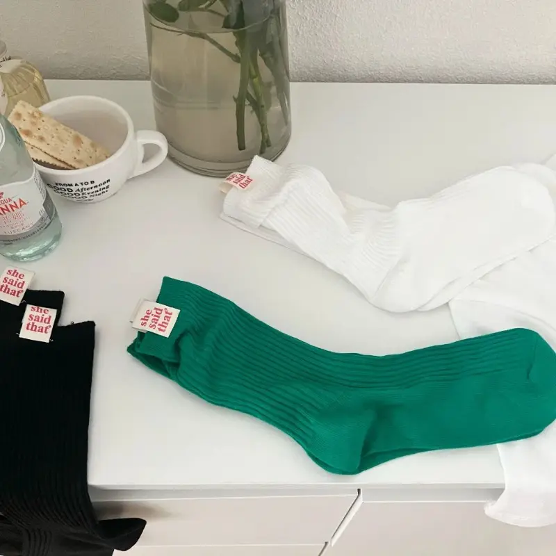Japanese Retro Cloth Label She Said That Women's Socks Spring Summer Cotton Pile Socks Fashion Korean Style Girls Socks