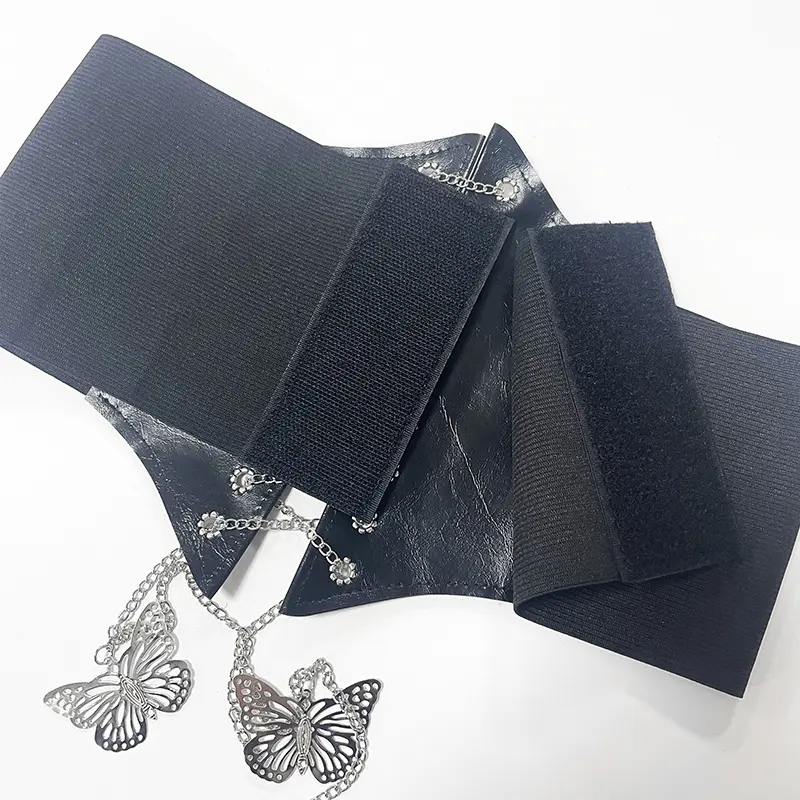 Butterfly Chain Corset Wide Belts Faux Leather Slimming Body Shaping Girdle Belt Women Elastic Tight High Waist for Daily Wear