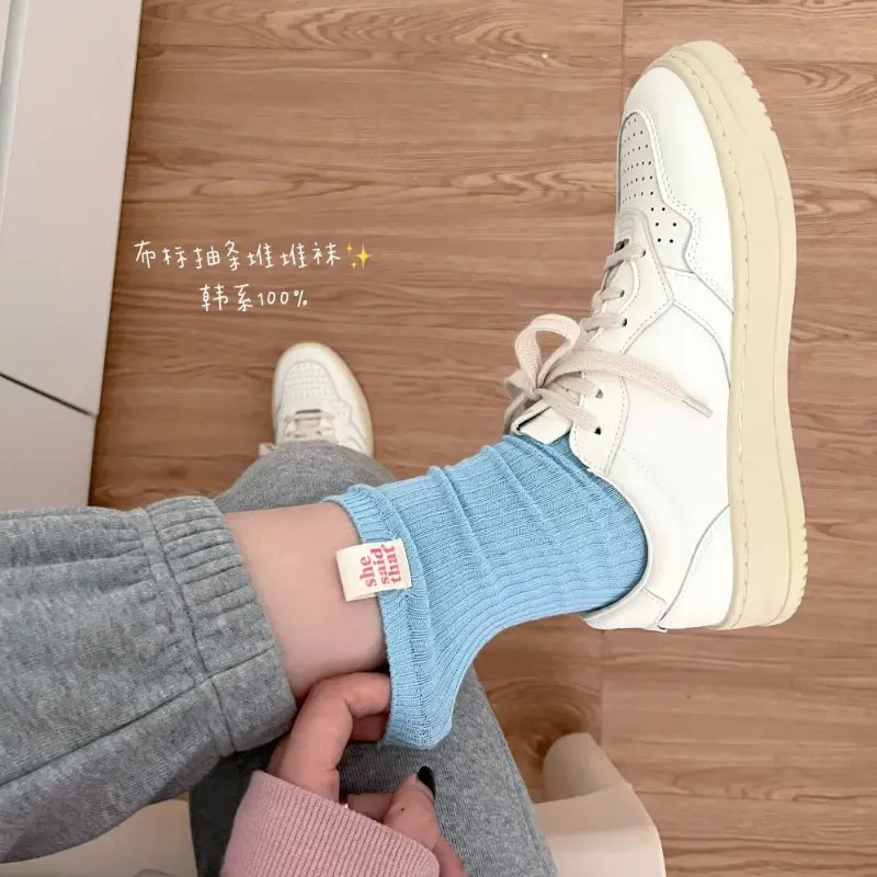 Japanese Retro Cloth Label She Said That Women's Socks Spring Summer Cotton Pile Socks Fashion Korean Style Girls Socks