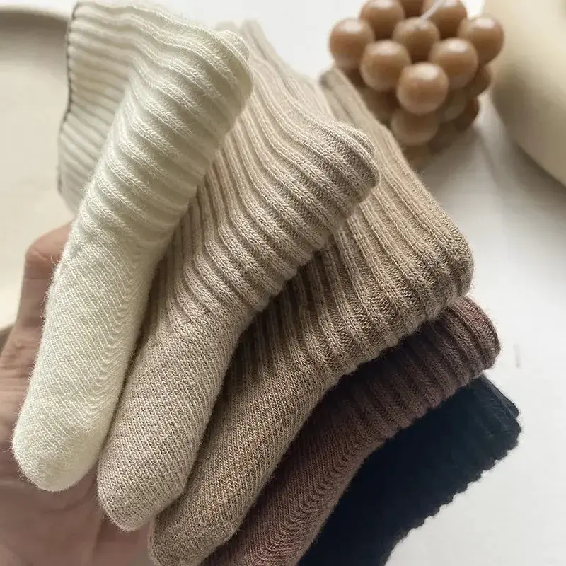 Socks Set Solid Color Stripes Women's Casual Socks Autumn Simple Women's Medium Length Socks Pattern Style