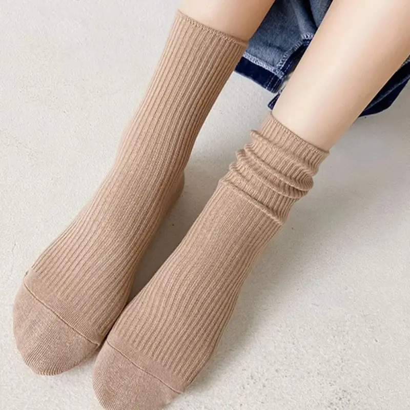 Socks Set Solid Color Stripes Women's Casual Socks Autumn Simple Women's Medium Length Socks Pattern Style