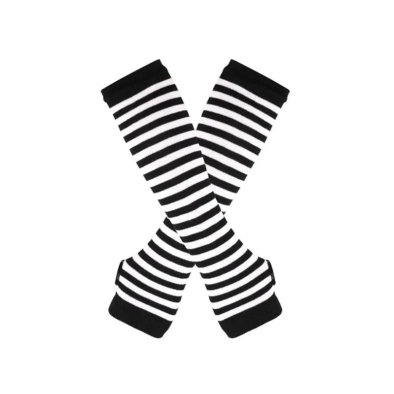 Winter Warm Long Sleeves Gloves for Man Women Fingerless Stripe Hip-Hop Knitted Elbow Mittens Elastic Outdoor Warmer Arm