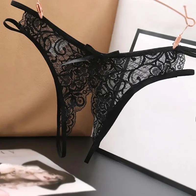 Sexy Crotch Opening Women's Panties Lingerie Lace Bowknot G-string Thong Floral Temptation Underwear for Ladies Erotic Pantys