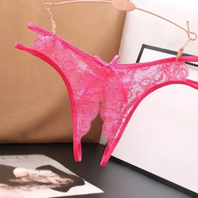 Sexy Crotch Opening Women's Panties Lingerie Lace Bowknot G-string Thong Floral Temptation Underwear for Ladies Erotic Pantys