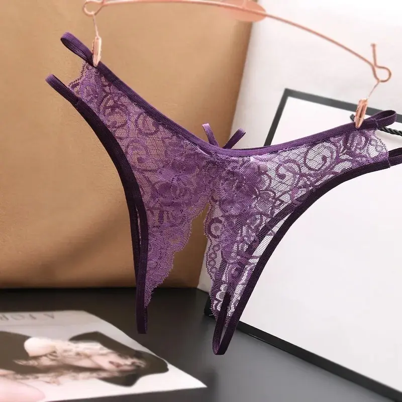 Sexy Crotch Opening Women's Panties Lingerie Lace Bowknot G-string Thong Floral Temptation Underwear for Ladies Erotic Pantys