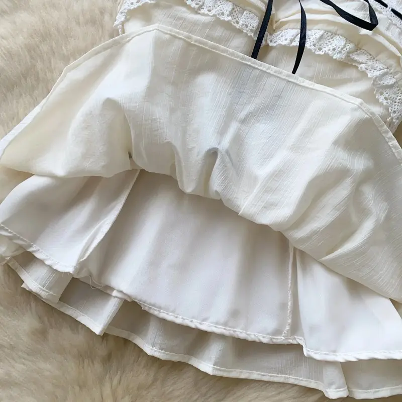 Korean Strapless Embroidery Blouse Female Bow Slim Pleated Hotsweet Top Streetwear Backless Bohemian Vacation Camisole