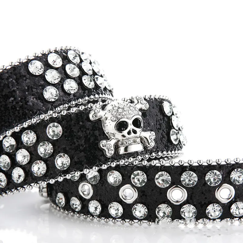 Y2K Gothic subculture punk skeleton diamond belt leather Rhinestone Skull belts