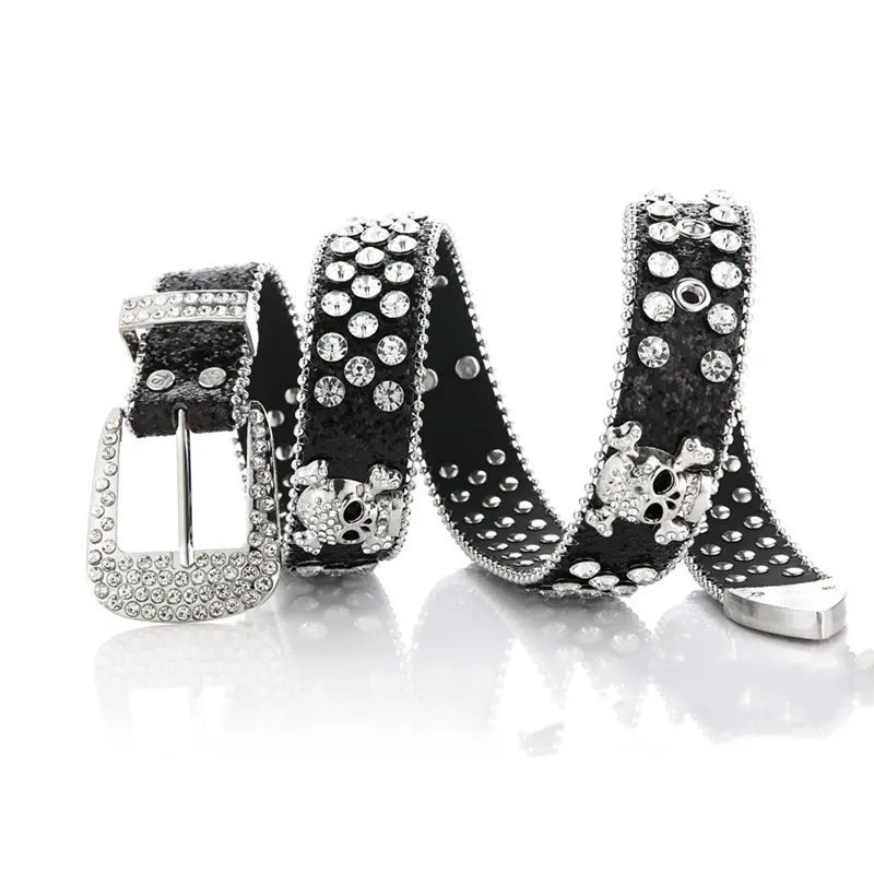 Y2K Gothic subculture punk skeleton diamond belt leather Rhinestone Skull belts